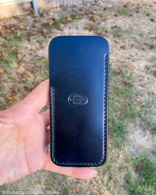 Large Black Shinki Shell Leather Knife Slip, Black Stitching