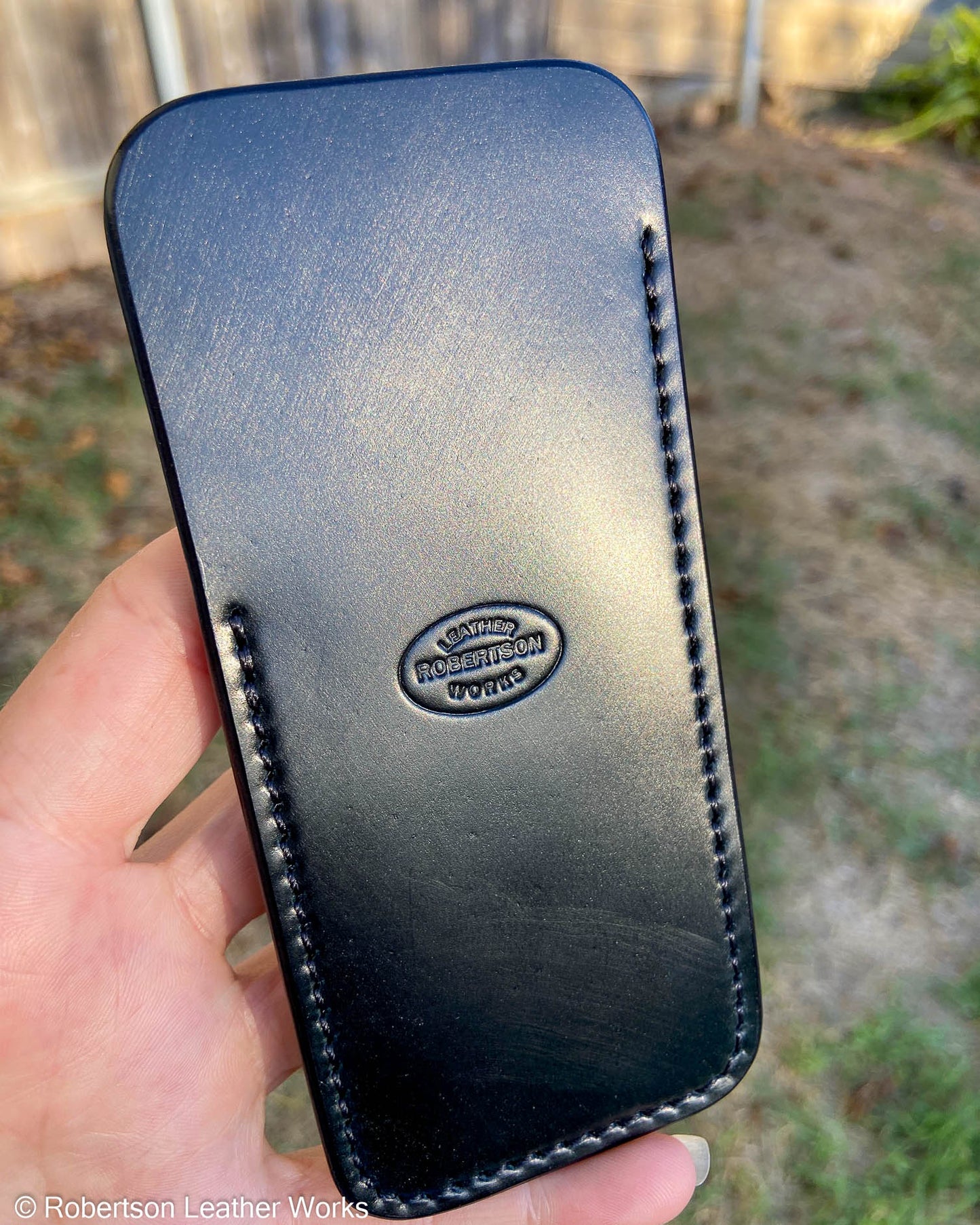 Large Black Shinki Shell Leather Knife Slip, Black Stitching