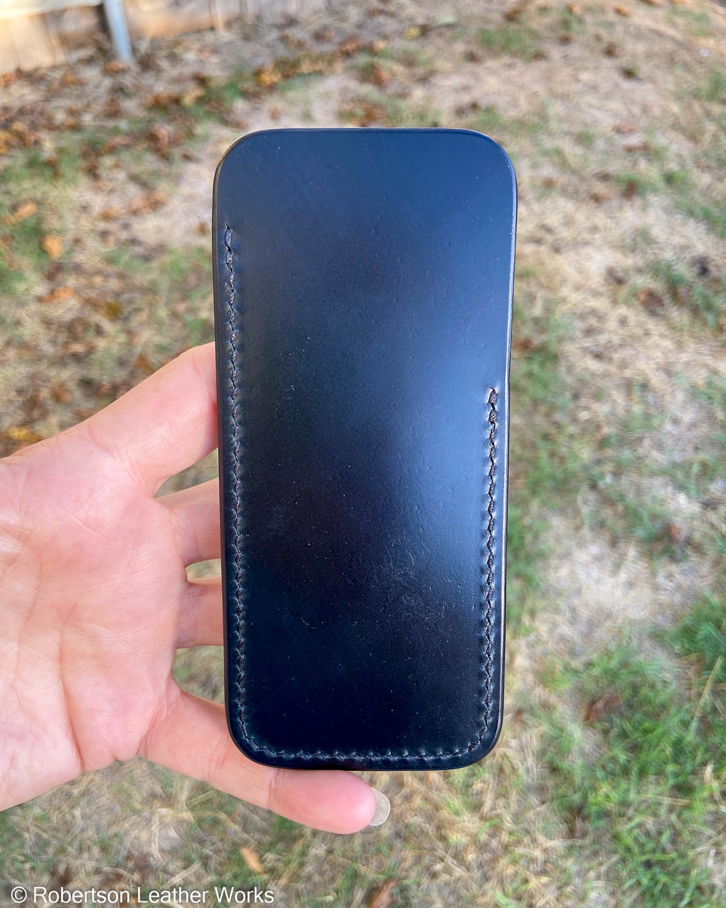 Large Black Shinki Shell Leather Knife Slip, Black Stitching