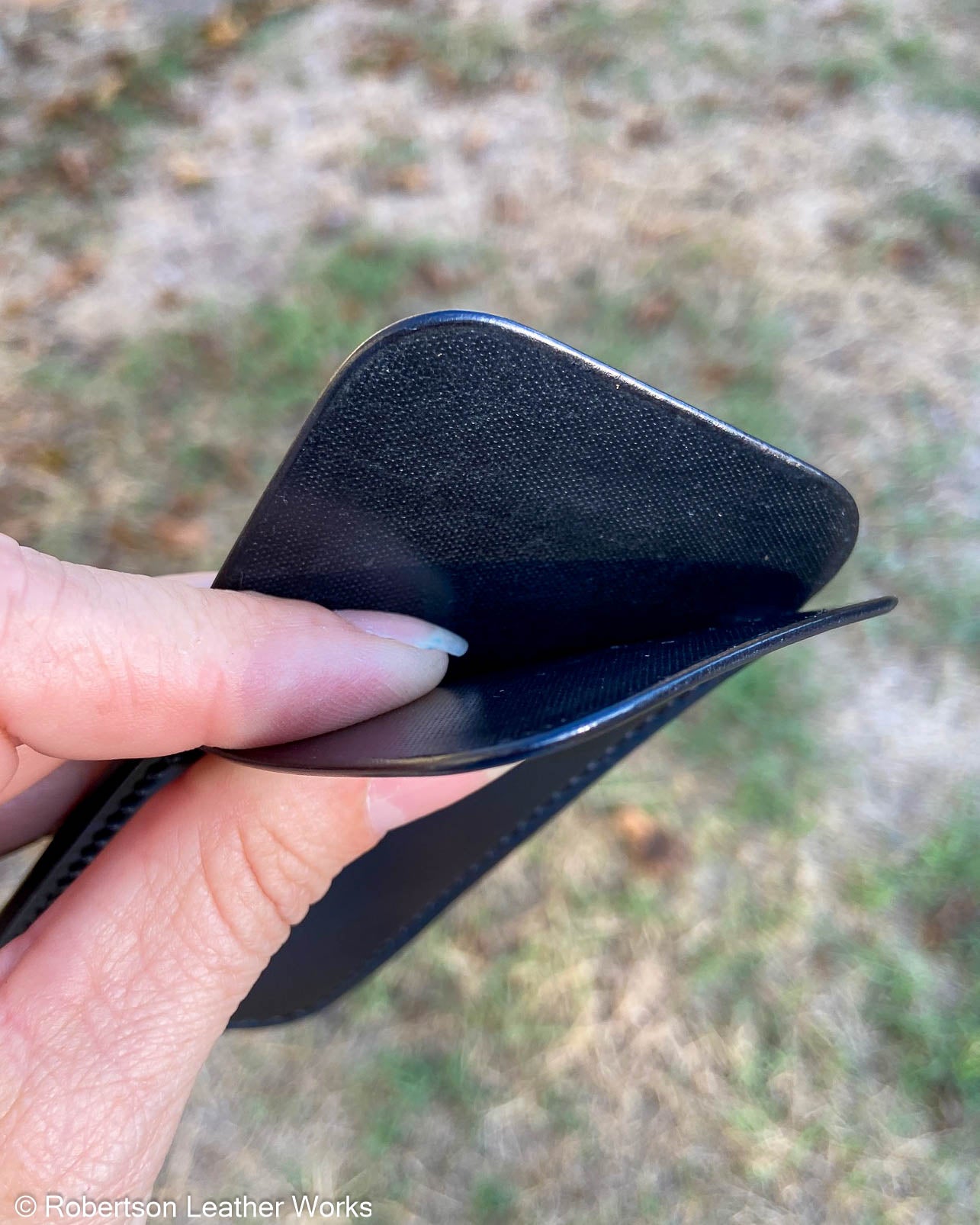Large Black Shinki Shell Leather Knife Slip, Black Stitching