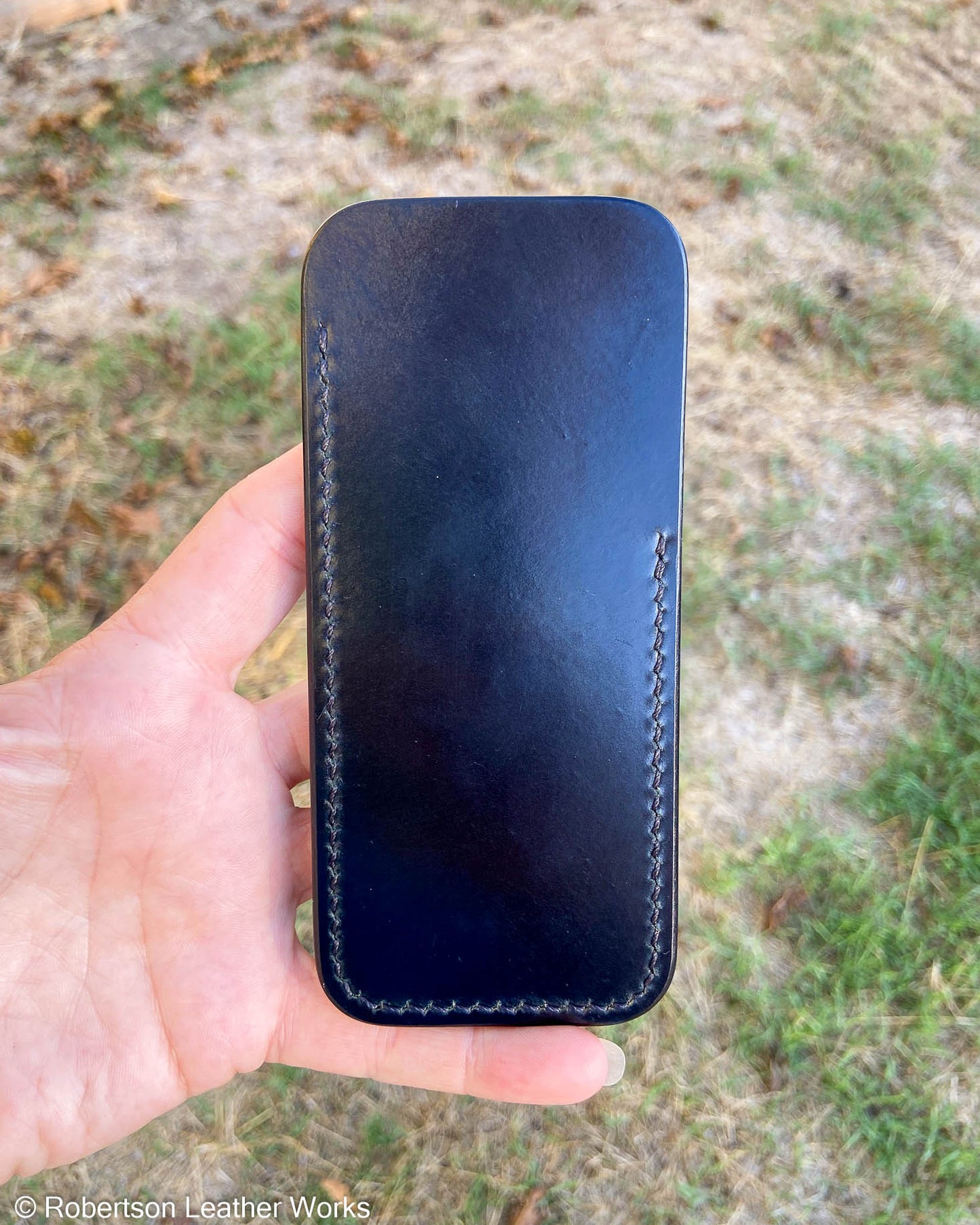 Large Black Shell Leather Knife Slip, Black Stitching