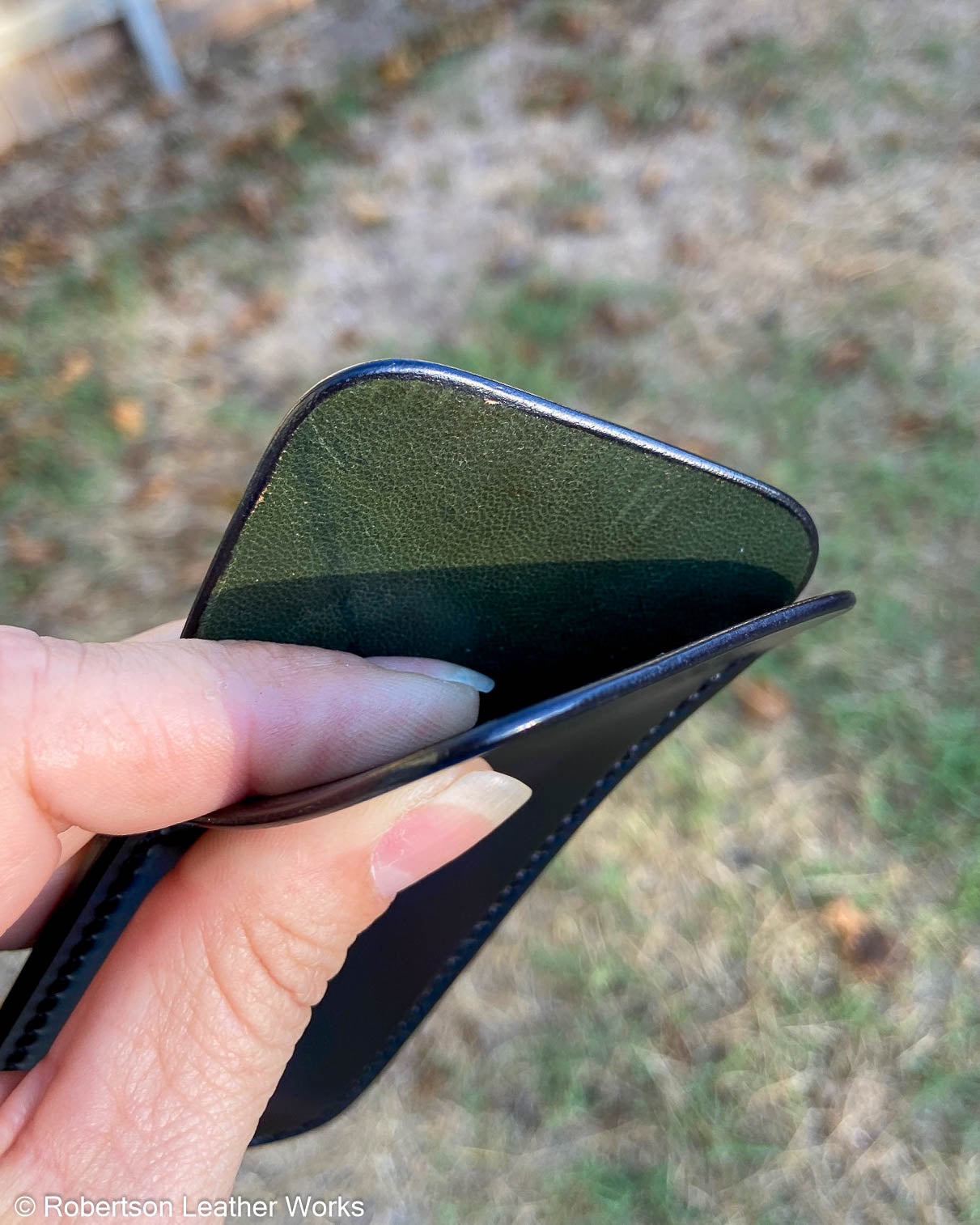 Large Black Shell Leather Knife Slip, Black Stitching