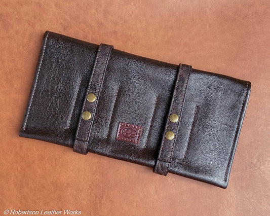 10-Knife Case in Dark Red-Brown Leather