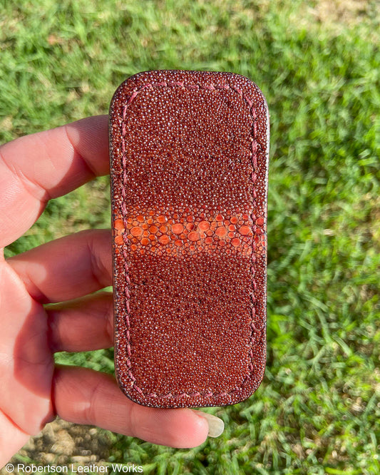 Micro Brown Row-Stone Stingray Leather Knife Slip, Burgundy Stitching