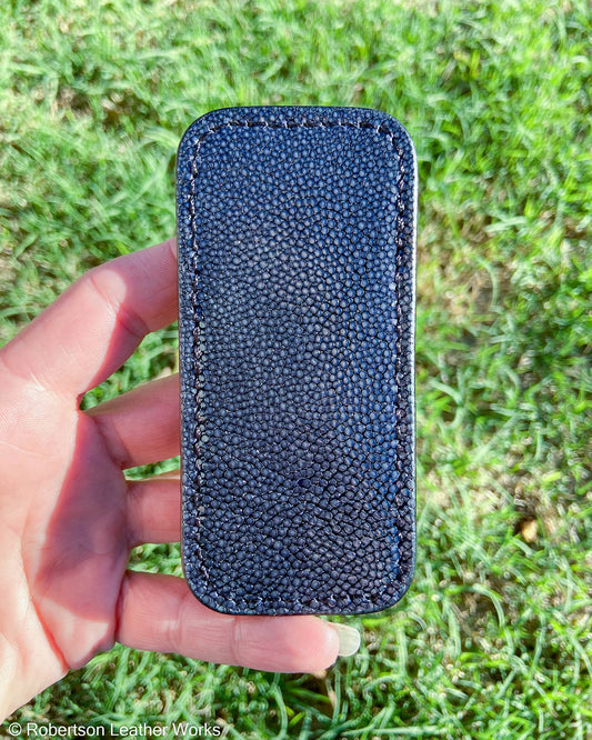 Schmedium Navy Sanded Stingray Leather Knife Slip, Black Stitching