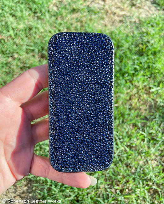 Schmedium Navy Stingray Leather Knife Slip, Black Stitching