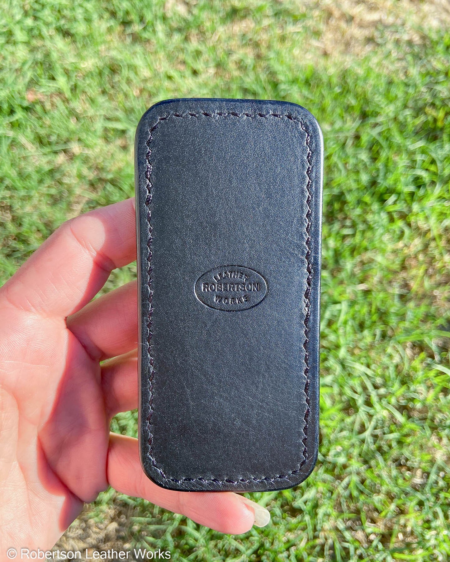 Schmedium Navy Stingray Leather Knife Slip, Black Stitching