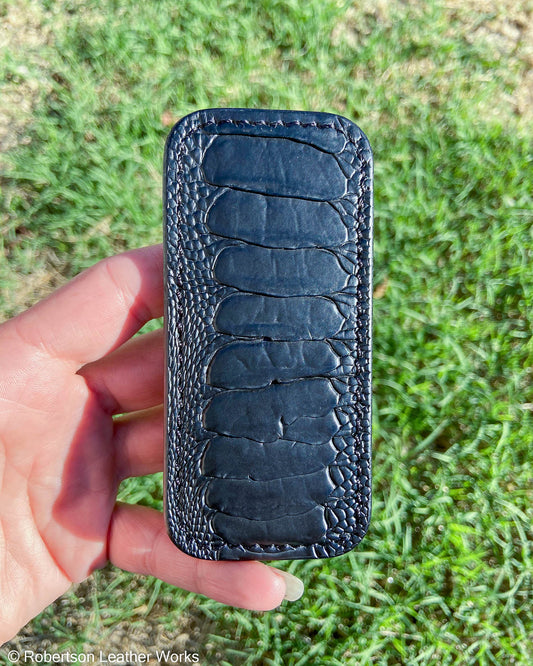Schmedium Black Ostrich Leg Leather Knife Slip, Black Stitching