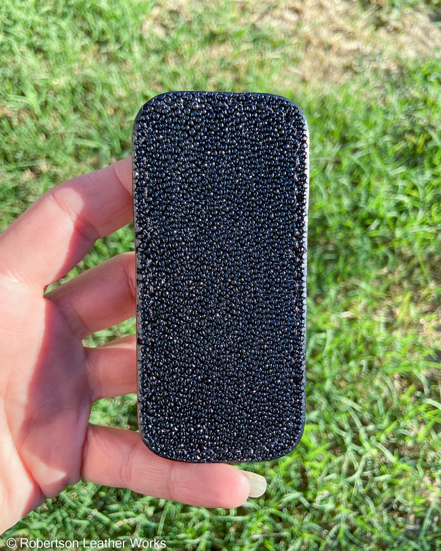 Small Black Stingray Leather Knife Slip, Black Stitching