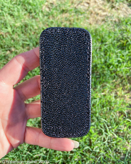 Small Black Stingray Leather Knife Slip, Black Stitching