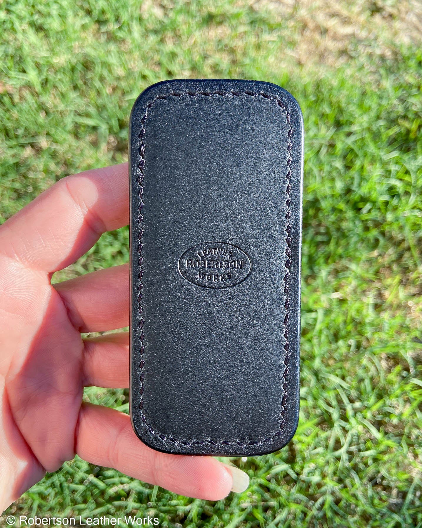 Small Black Stingray Leather Knife Slip, Black Stitching