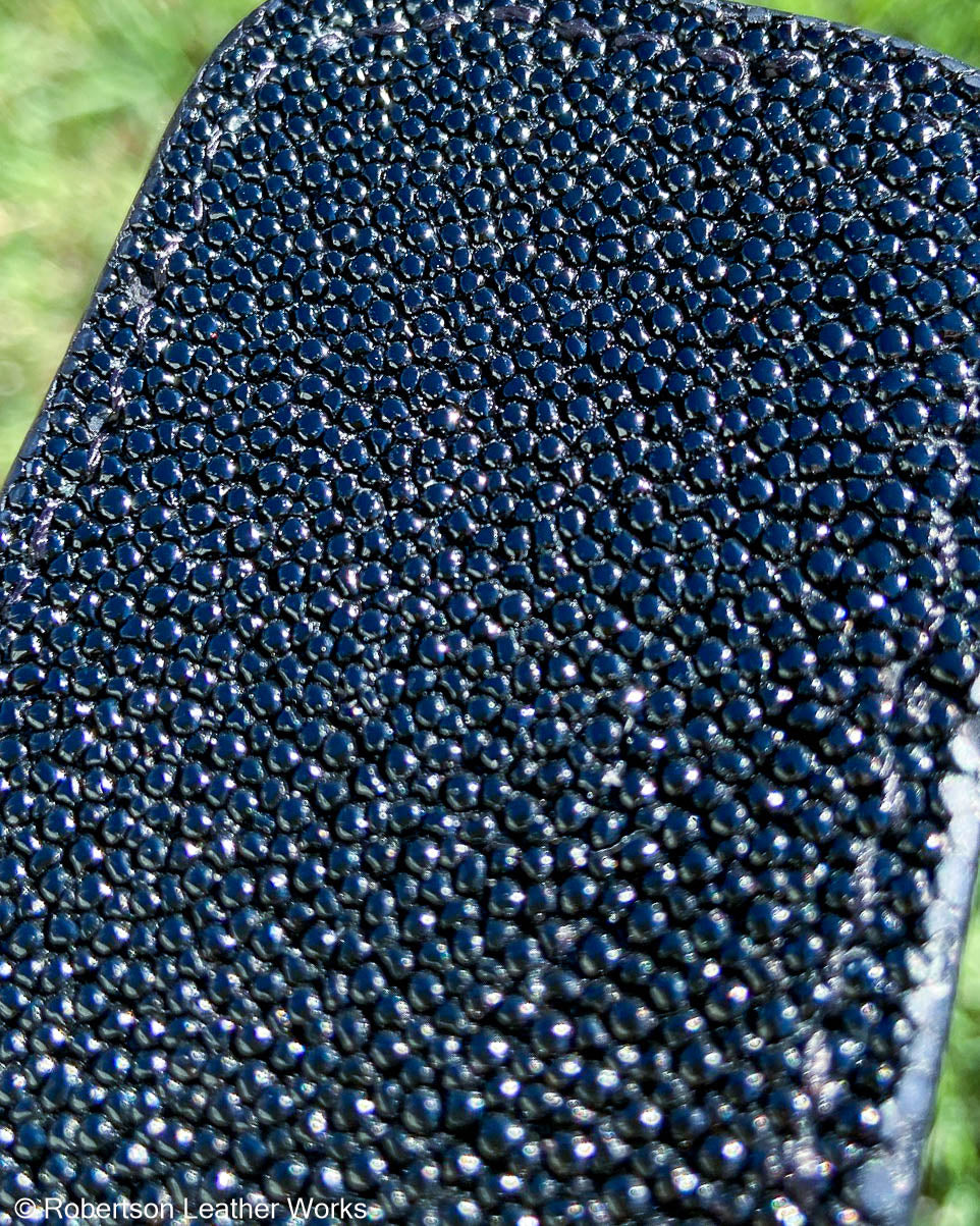 Small Black Stingray Leather Knife Slip, Black Stitching