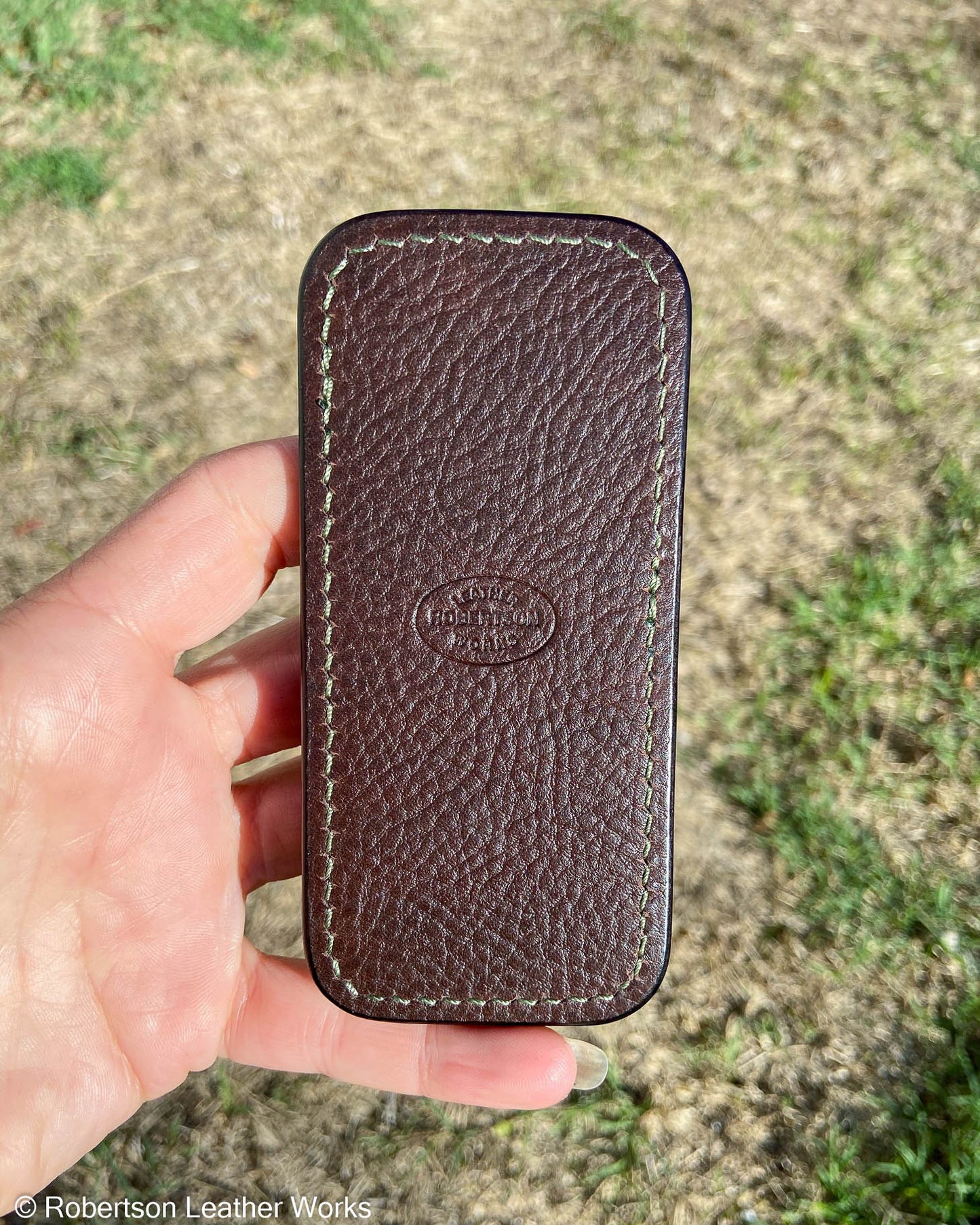 Medium Moss Green Ostrich Leg Leather Knife Slip, OD Green Stitching