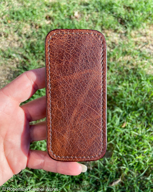 Medium Brown Ostrich Leather Knife Slip, Brown Stitching