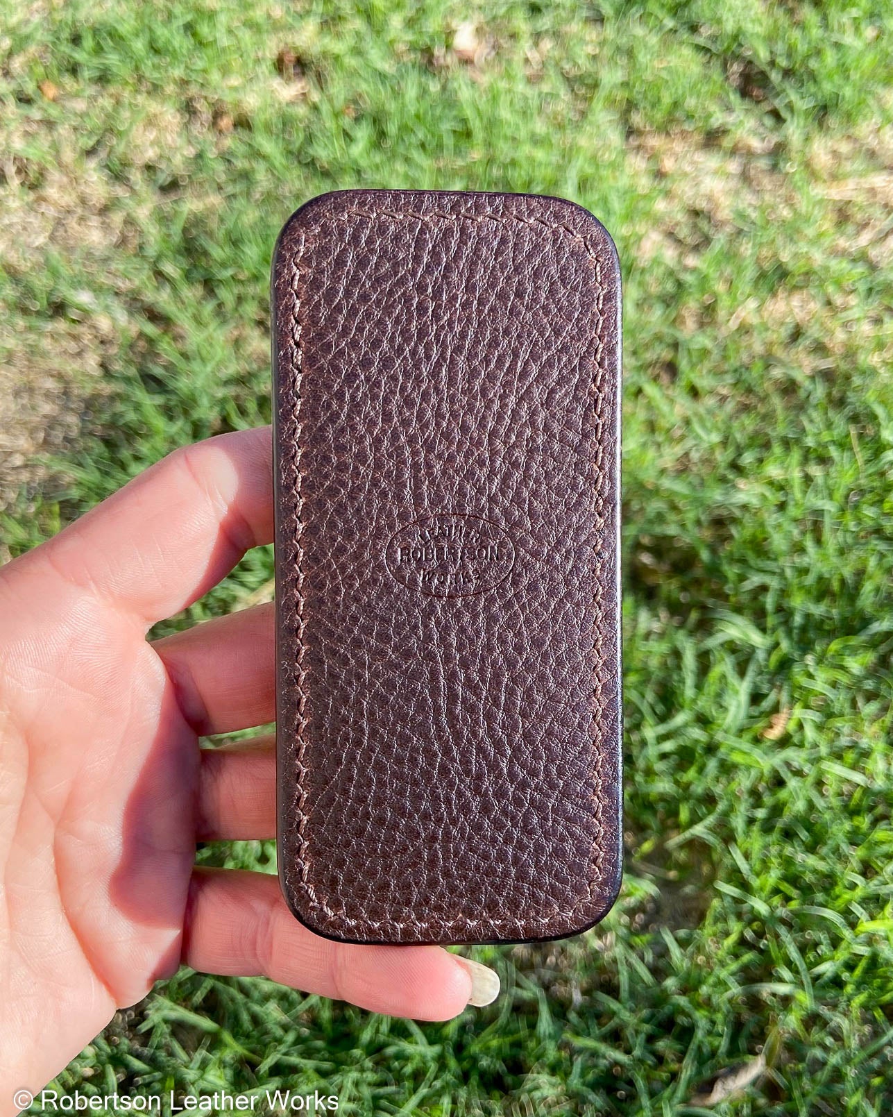 Medium Brown Ostrich Leather Knife Slip, Brown Stitching