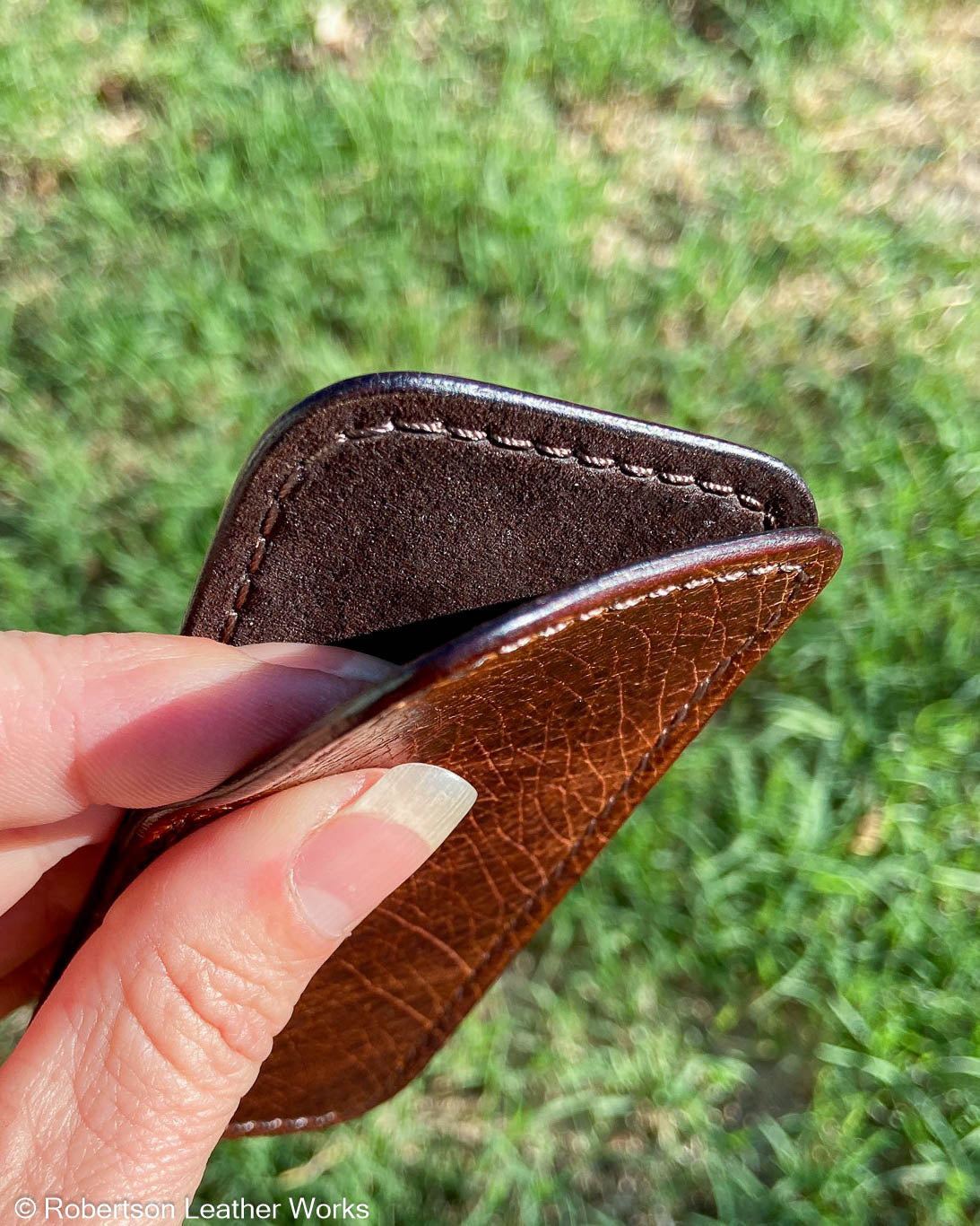 Medium Brown Ostrich Leather Knife Slip, Brown Stitching