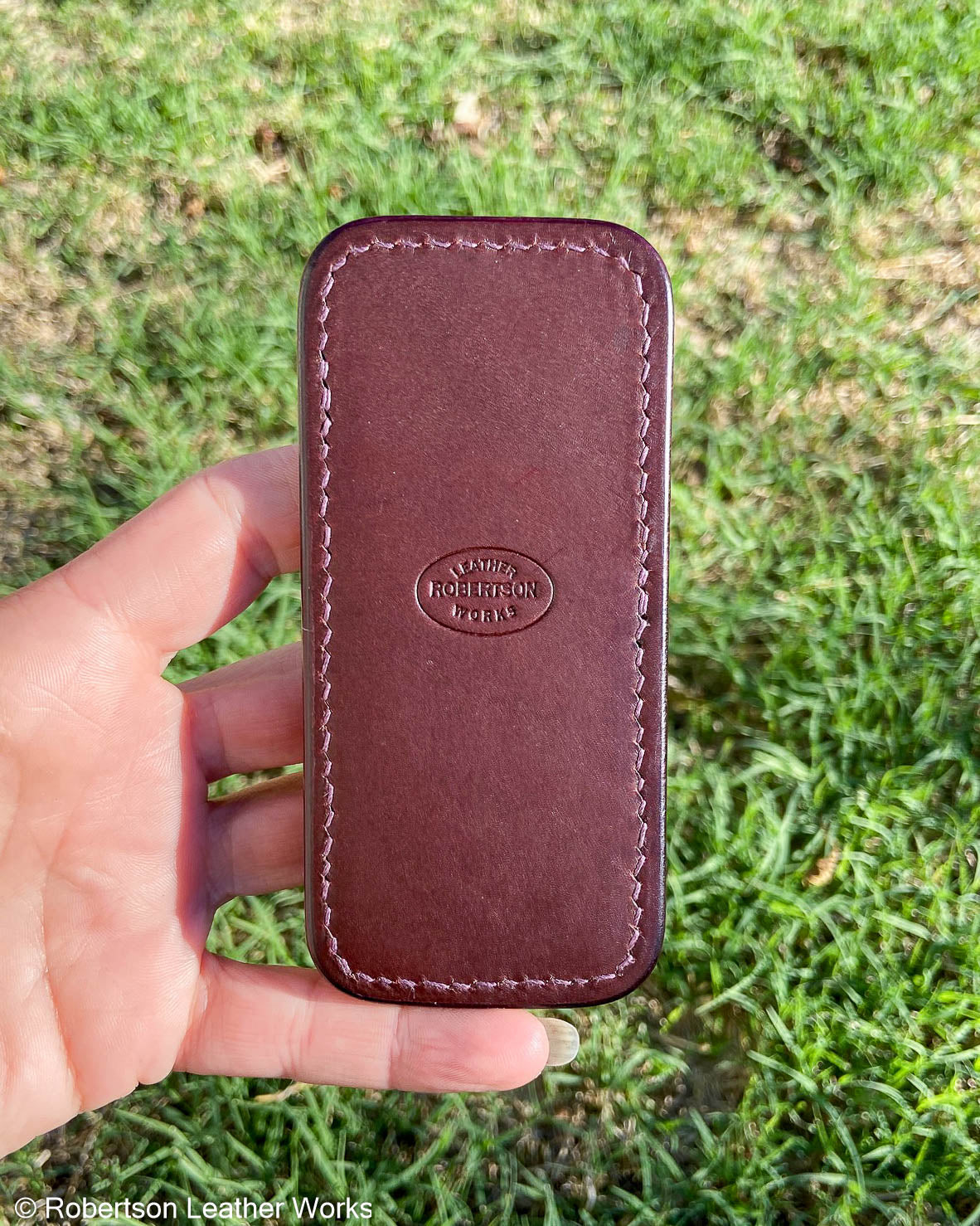 Medium H.D. Fuchsia-Maroon Stingray Leather Knife Slip, Plum Stitching