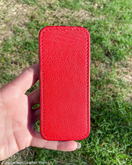 Large Red Ostrich Leather Knife Slip, Red Stitching