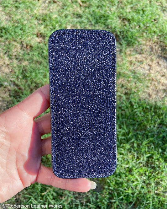 Large Navy Stingray Leather Knife Slip, Black Stitching
