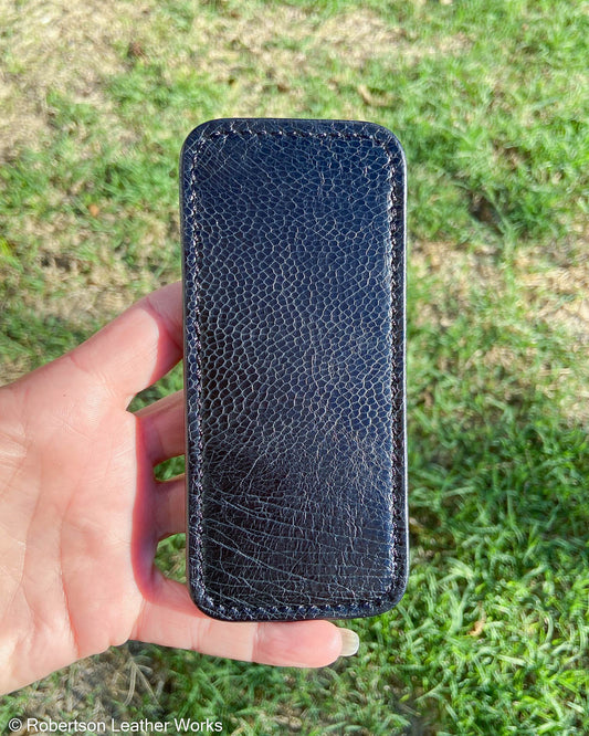 Large Black Ostrich Leather Knife Slip, Black Stitching