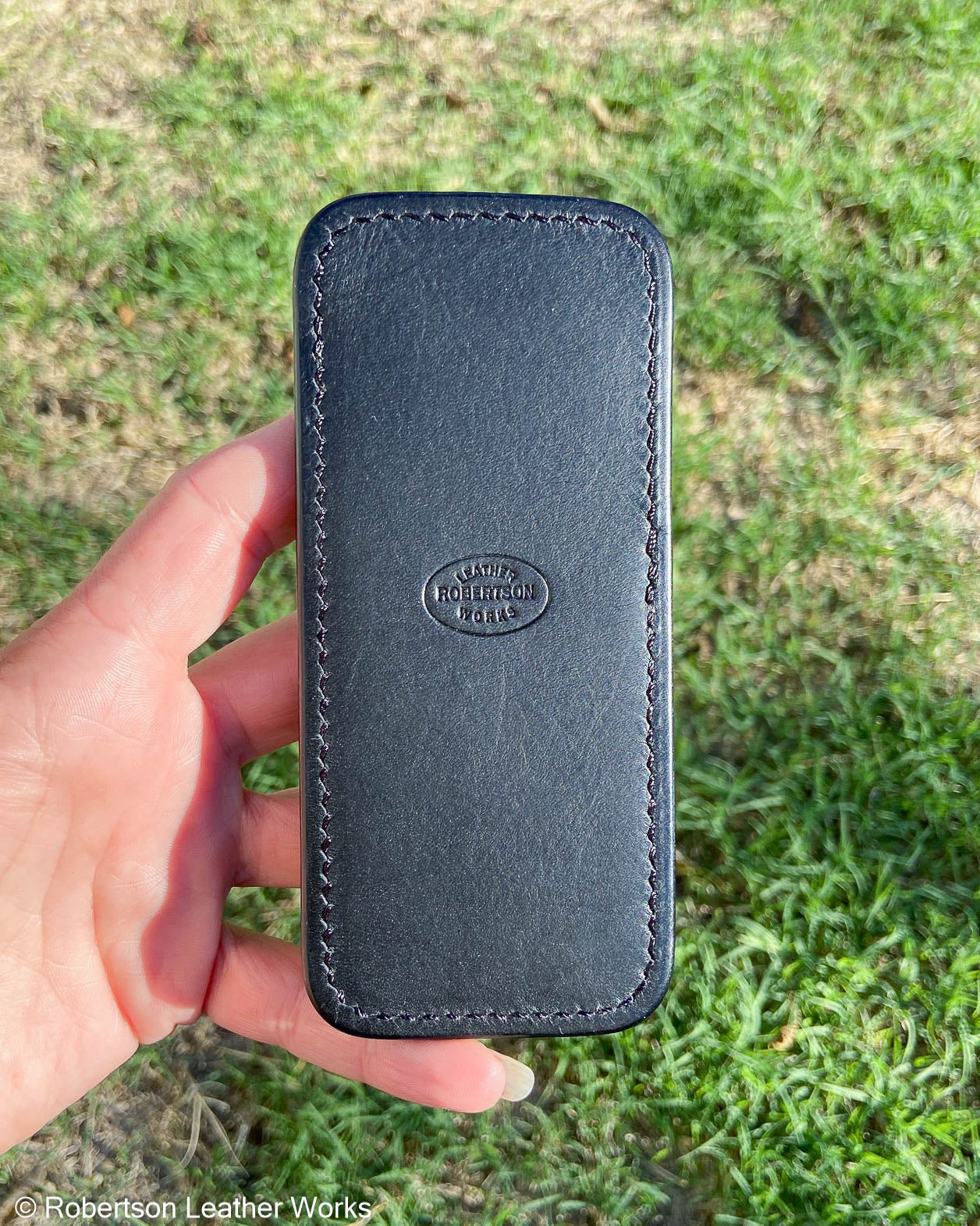 Large Black Ostrich Leather Knife Slip, Black Stitching