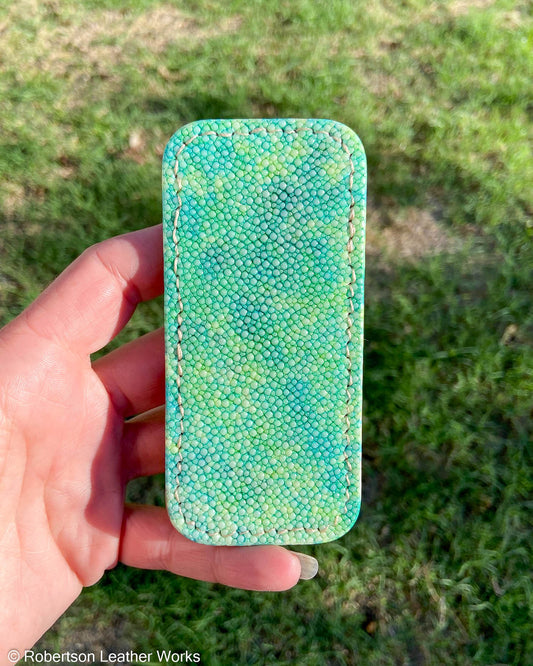 Schmedium H.D. Green Stingray Leather Knife Slip, Cream Stitching