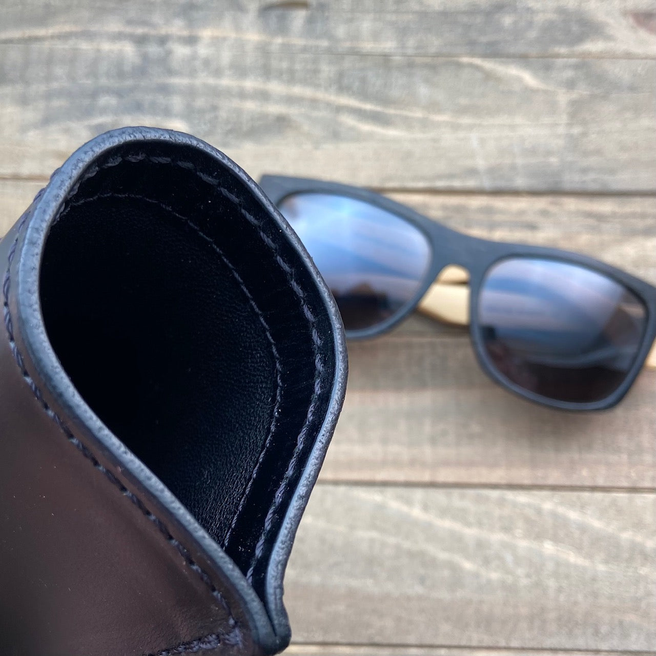 Black Oxford Sunglasses Case, Lined in Calfskin