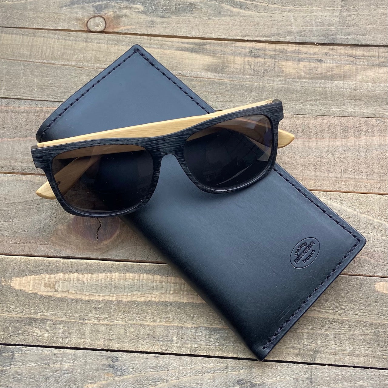 Black Oxford Sunglasses Case, Lined in Calfskin